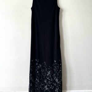 Whimsigoth Elegant Black and Gray Floral Dress